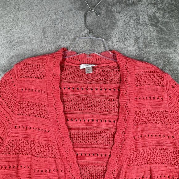 CJ Banks Sweater Womens 2X Pink Cardigan Open Front Crochet Preppy Boho Bohemian - Picture 4 of 9